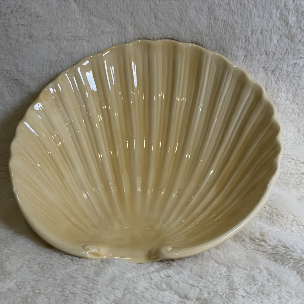 Vintage Sea Shell Shaped Bowl Dish Handmade Natural Beige Wavy Rim Coastal Decor